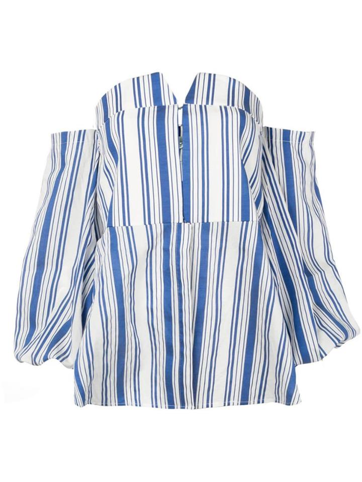 Jovonna Striped Off-the-shoulder Top - Blue