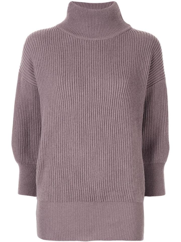 Agnona Cashmere Ribbed Turtleneck Jumper - Purple