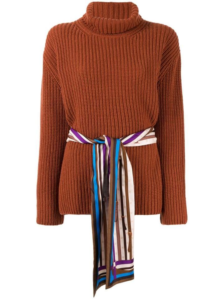 Fendi Belted Turtleneck Jumper - Brown