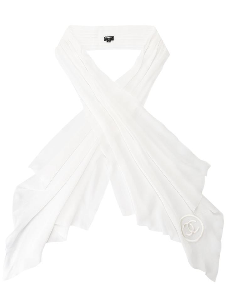 Chanel Vintage Embroidered Logo Scarf, Women's, White