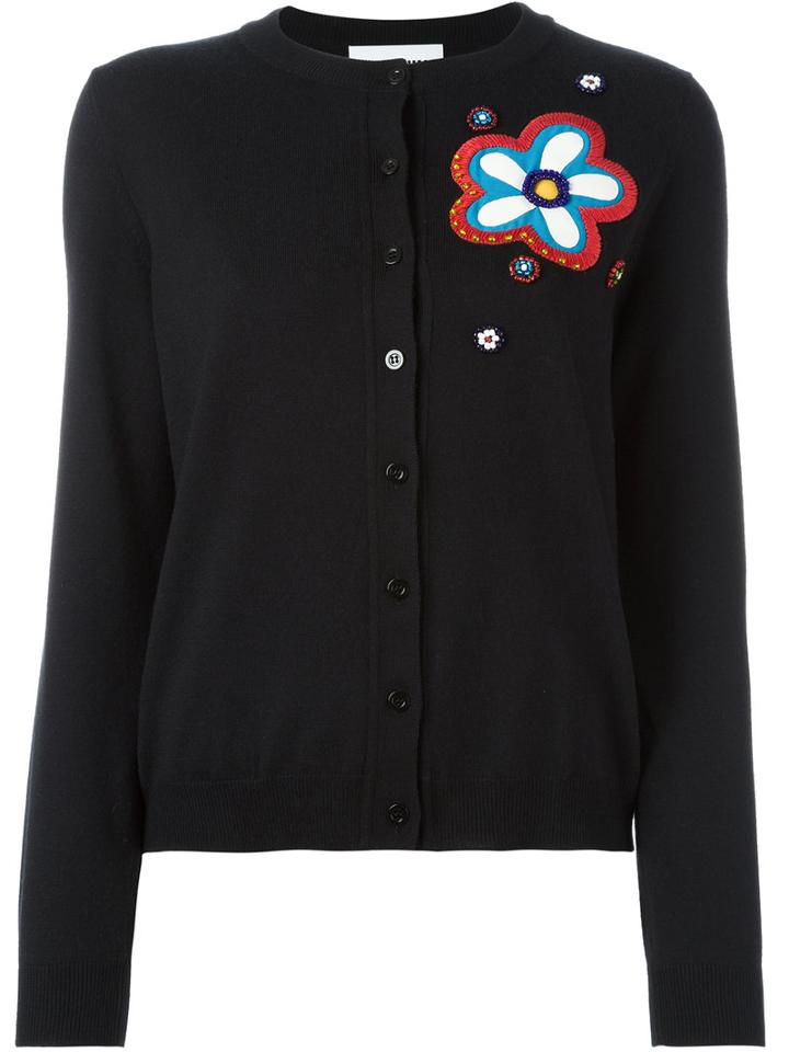 Moschino Flower Power Cardigan, Women's, Size: 46, Black, Virgin Wool