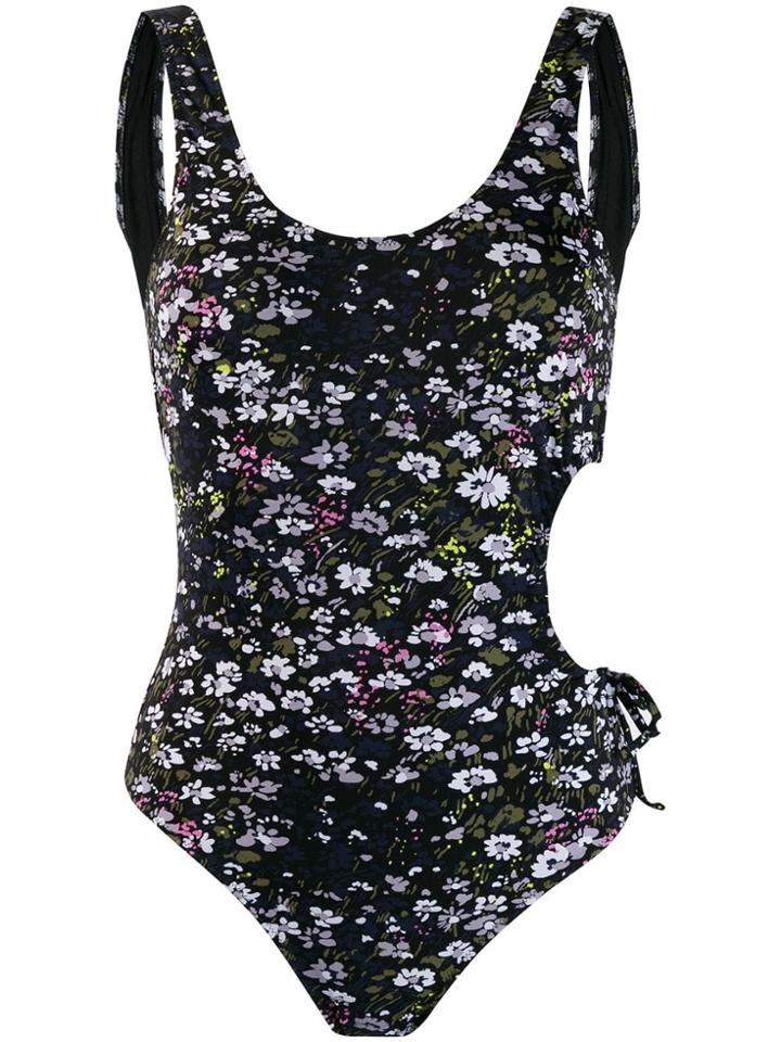Ganni Cut Out Floral Swimsuit - 99 Black