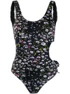 Ganni Cut Out Floral Swimsuit - 99 Black