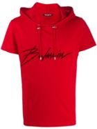 Balmain Logo Hooded T-shirt - Red