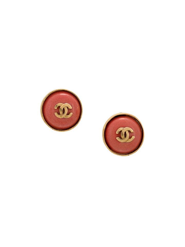 Chanel Vintage Logo Button Earrings, Women's, Yellow/orange