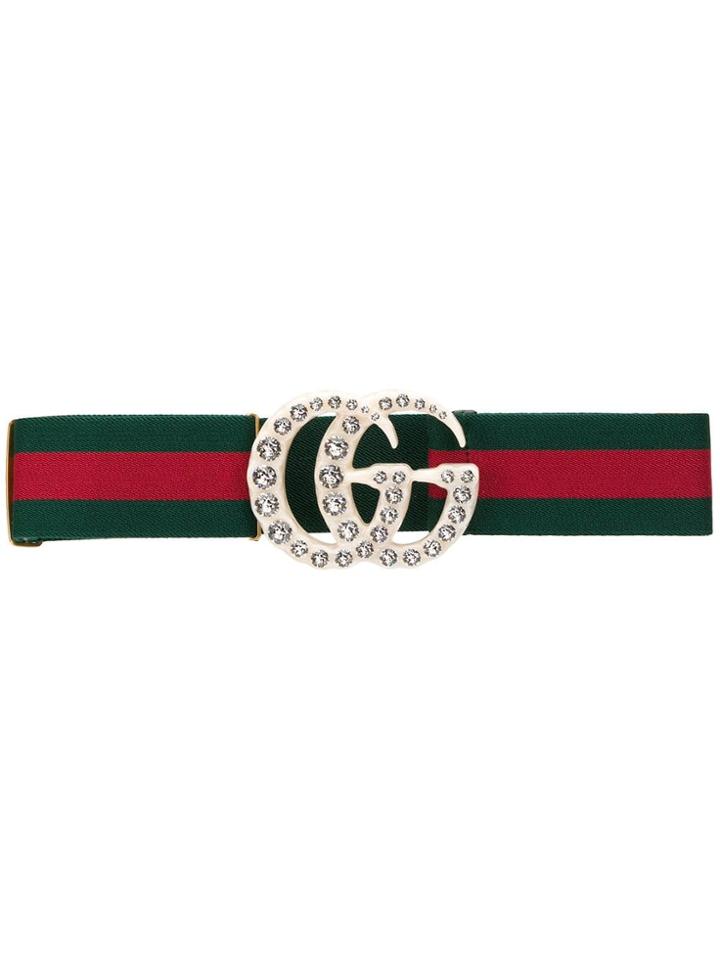 Gucci Web Elastic Belt With Embellished Gg - Green