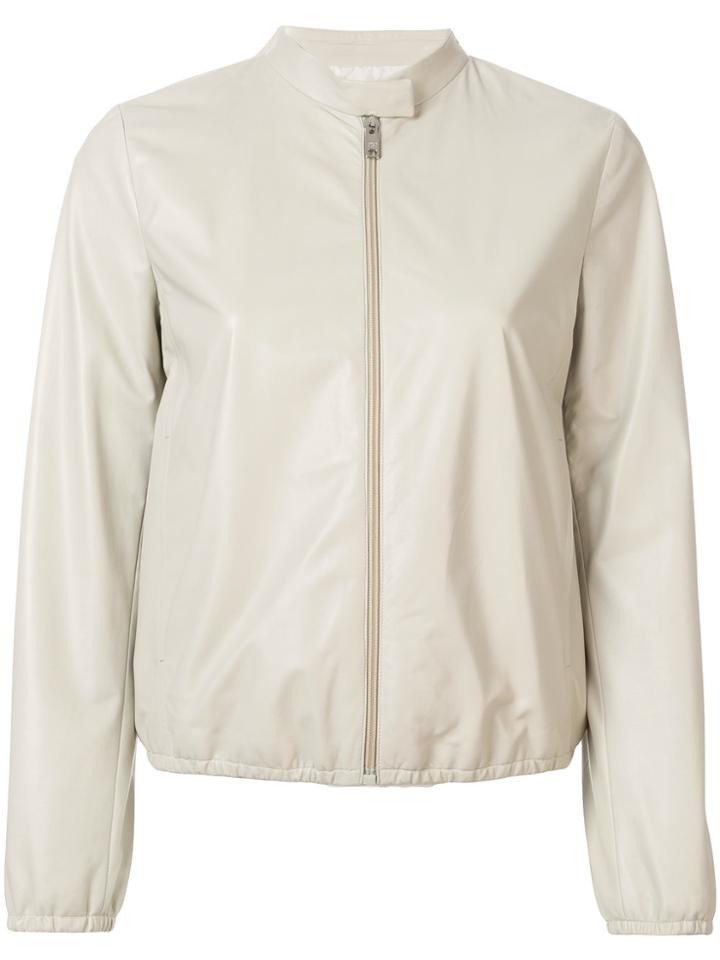 Prada Cropped Leather Jacket - Nude & Neutrals