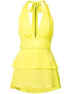 Nicole Miller V-neck Flared Blouse - Yellow & Orange