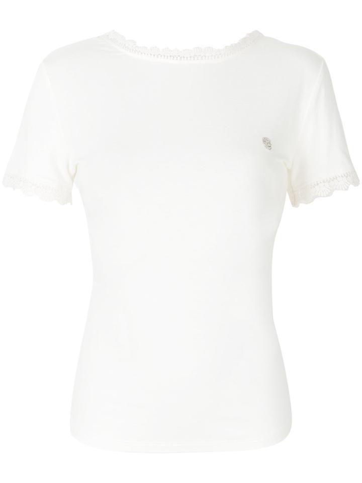 Philipp Plein Lace Crochet Trimmed Top - White