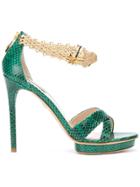 Roberto Cavalli Panther Jewel Anklet Platform Sandals - Green