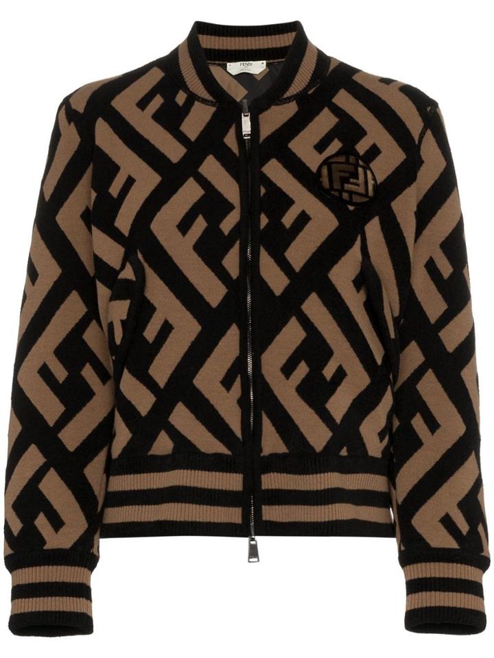 Fendi Ff Logo Knitted Bomber Jacket - Black