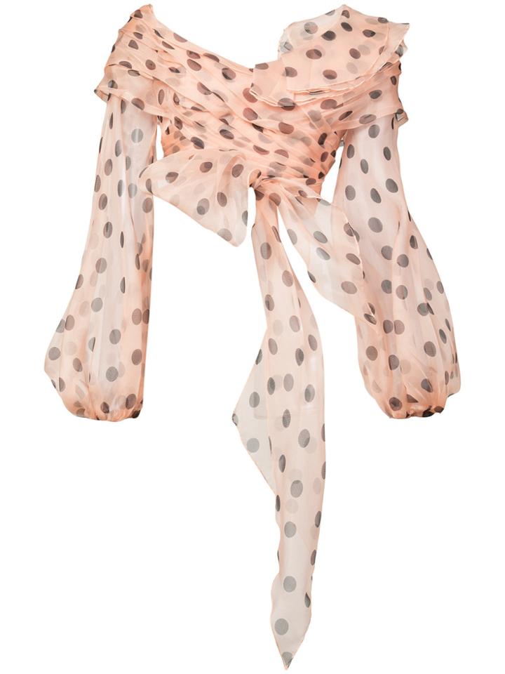 Johanna Ortiz Polka-dot Crop Blouse - Pink & Purple