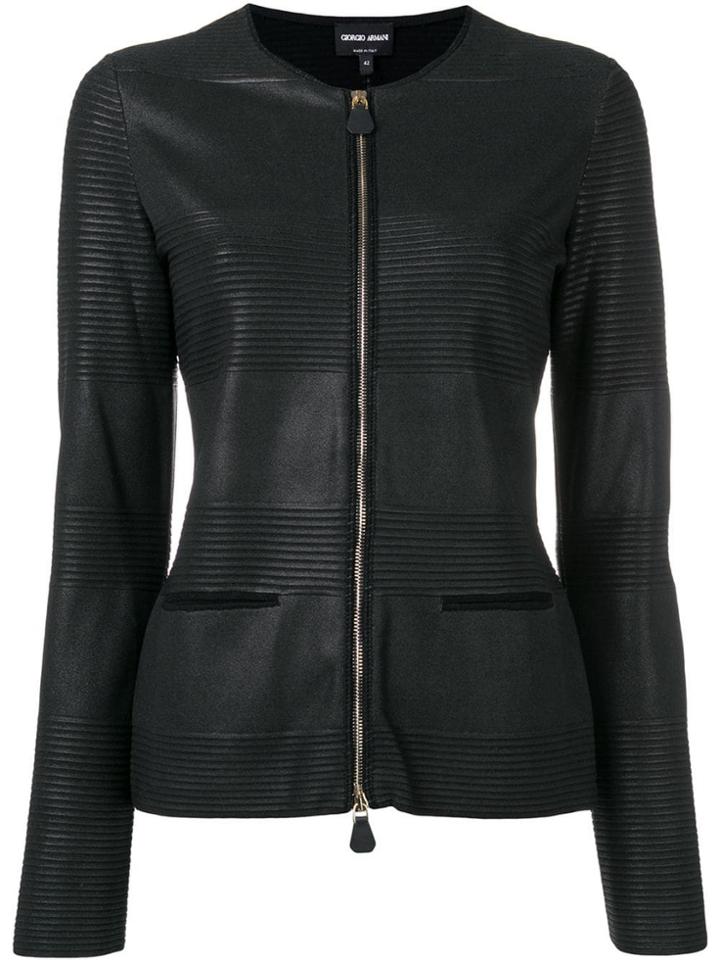 Giorgio Armani Textured Stripe Faux Leather Jacket - Black