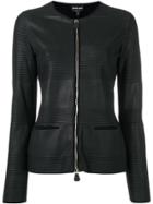 Giorgio Armani Textured Stripe Faux Leather Jacket - Black