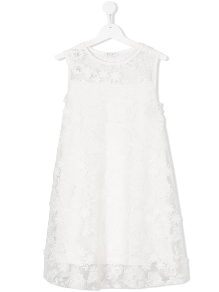 Elsy Floral Appliqué Dress - White