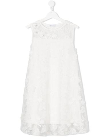 Elsy Floral Appliqué Dress - White