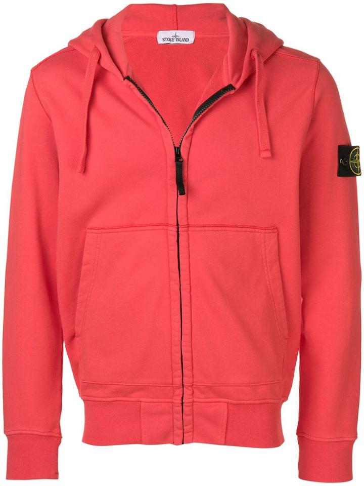 Stone Island Zipped Hoodie - Red