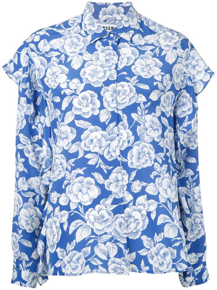 Msgm Floral Print Shirt - Blue