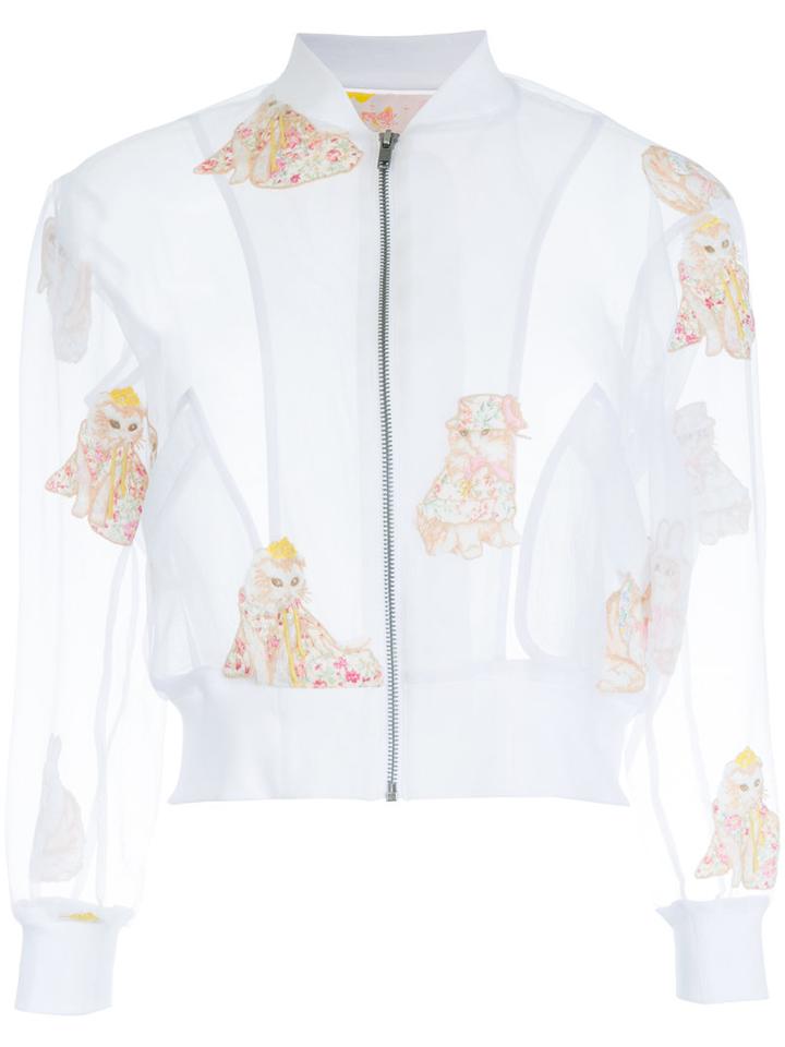 Mikio Sakabe - Embroidered Cat Cropped Jacket - Women - Polyester - M, White, Polyester