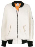 Laneus Textured Contrast-trimmed Bomber Jacket - White