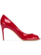 Casadei Peep Toe Pumps, Women's, Size: 38, Red, Patent Leather/leather