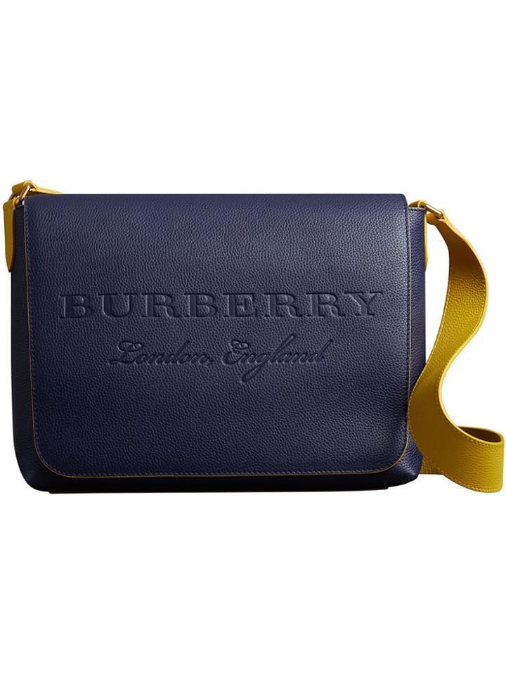 Burberry Large Two-tone Embossed Leather Messenger Bag - Blue