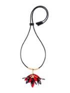 Marni Flower Pendant Necklace, Women's, Black, Leather/metal