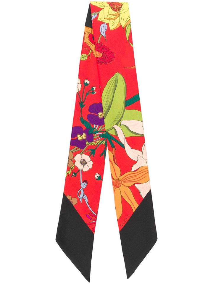Gucci Silk Neck Bow With Flora Gothic Print - Red
