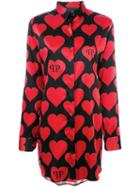 Philipp Plein - Heart Print Longline Shirt - Women - Silk/spandex/elastane - S, Black, Silk/spandex/elastane