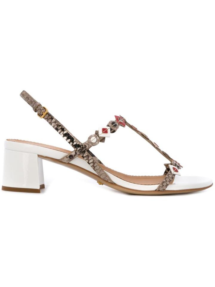 Car Shoe Snakeskin Effect Embellished Sandals