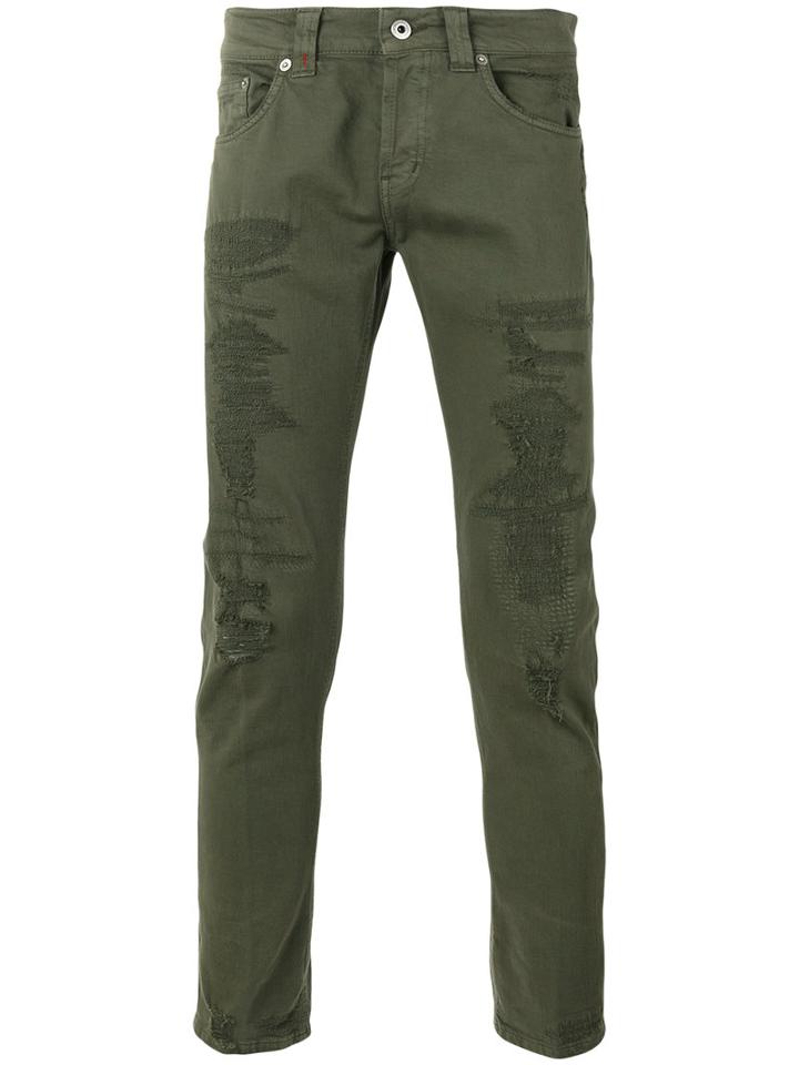 Dondup Distressed Skinny Jeans, Men's, Size: 35, Green, Cotton/spandex/elastane