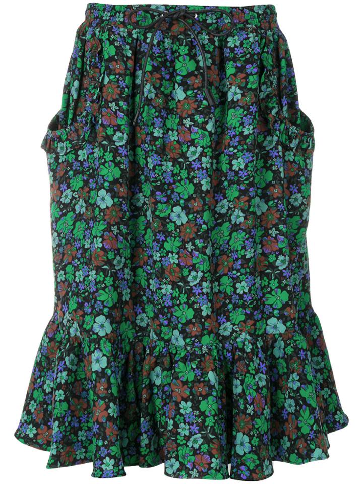 Coach Floral Print Ruffled Skirt - Green