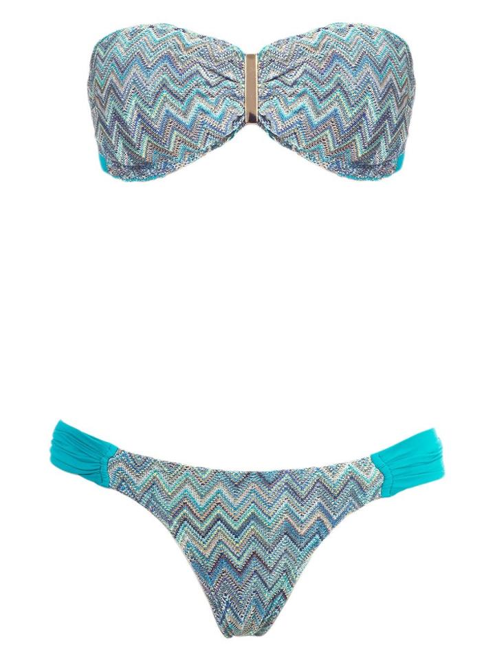 Brigitte Printed Bandeau Bikini Set - Blue