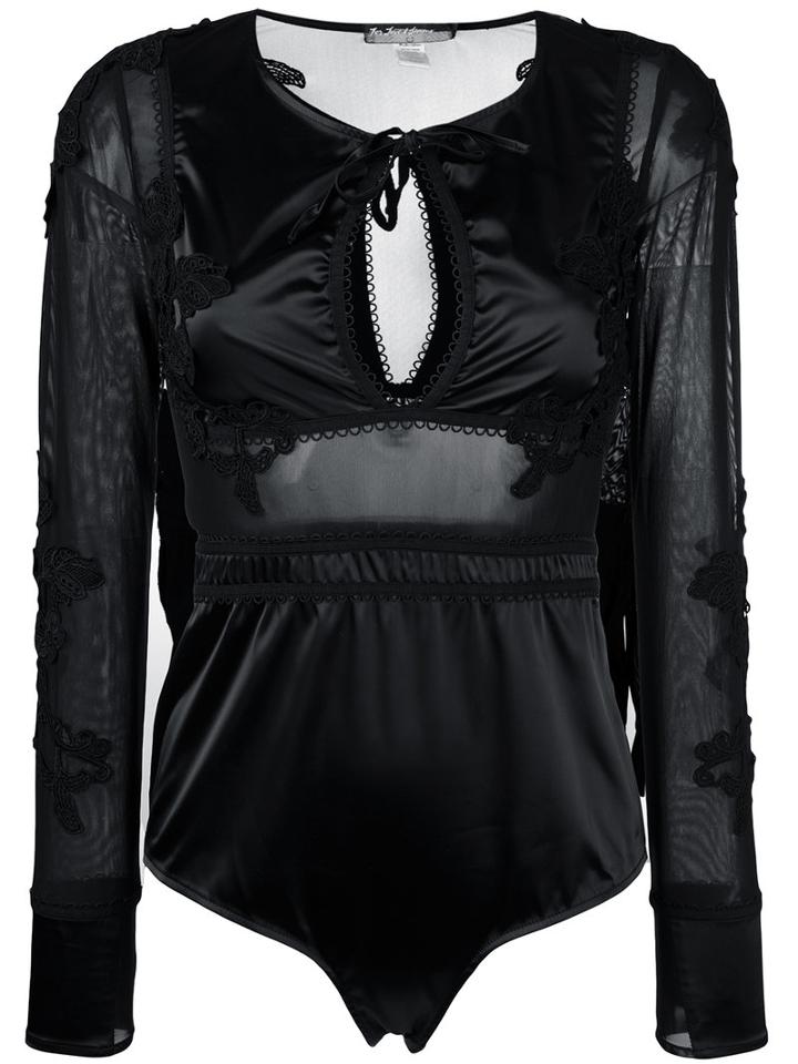 For Love And Lemons Embroidered Bodysuit, Women's, Size: Small, Black, Polyester/spandex/elastane/nylon