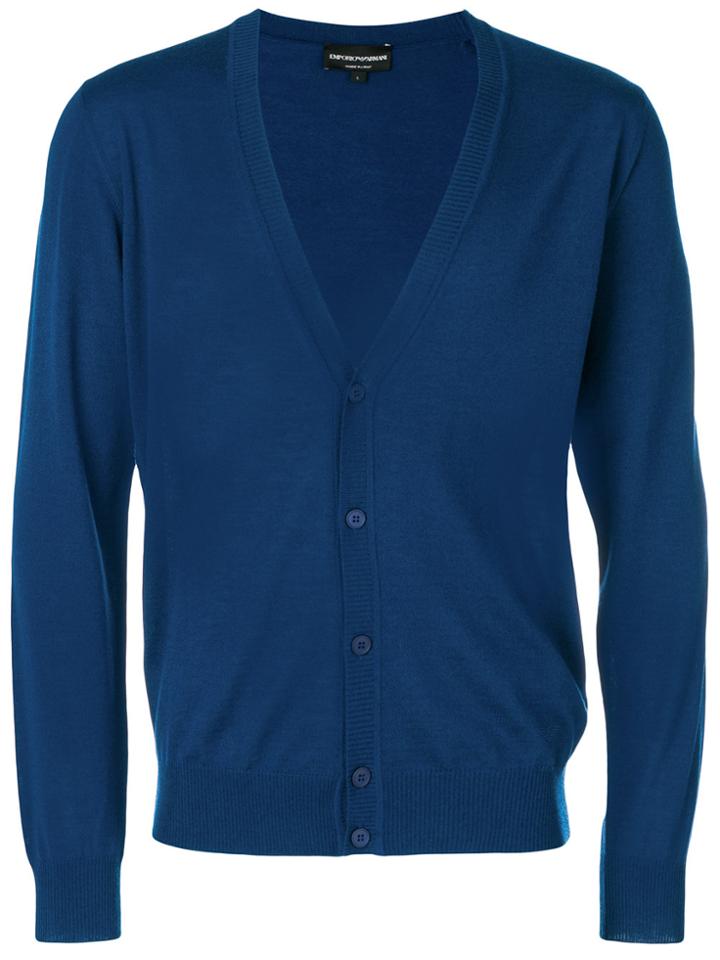 Emporio Armani Classic V-neck Cardigan - Blue