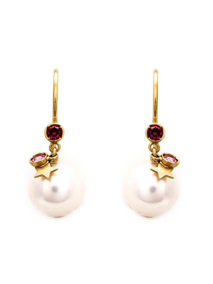Marie Helene De Taillac 22kt Gold Star Charm Pearl Earrings - White