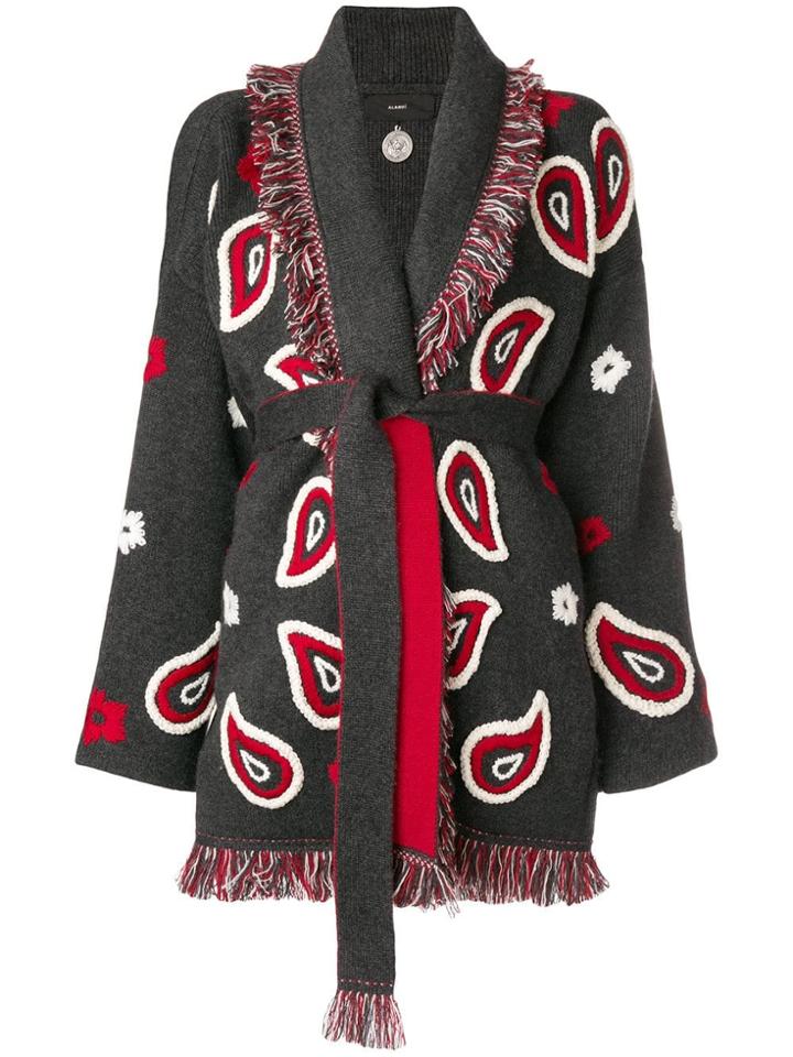 Alanui Cashmere Paisley Belted Cardigan - Grey