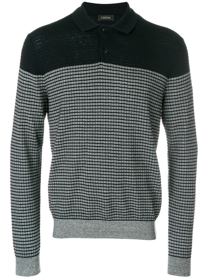 Z Zegna Longsleeved Button Polo Jumper - Blue
