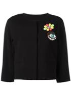 Boutique Moschino Multiple Appliqués Cropped Jacket, Women's, Size: 42, Black, Triacetate/acetate/polyester