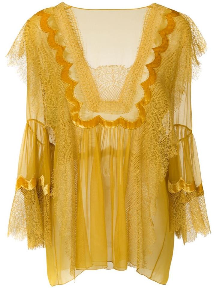 Alberta Ferretti Lace Trim Sheer Blouse - Yellow