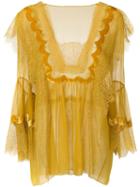 Alberta Ferretti Lace Trim Sheer Blouse - Yellow