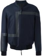 Emporio Armani Geometric Print Bomber Jacket, Men's, Size: 48, Blue, Virgin Wool/polyester/spandex/elastane