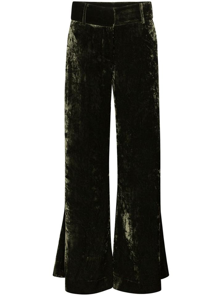 Frame Panne Crushed Velvet Wide Leg Trousers - Green