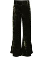 Frame Panne Crushed Velvet Wide Leg Trousers - Green