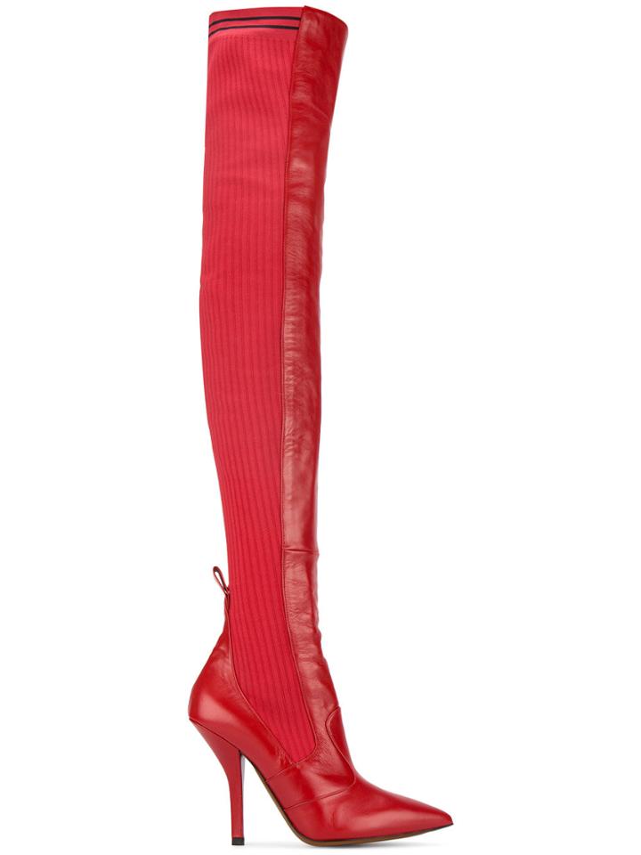 Fendi Rockoko Over The Knee Boots - Red