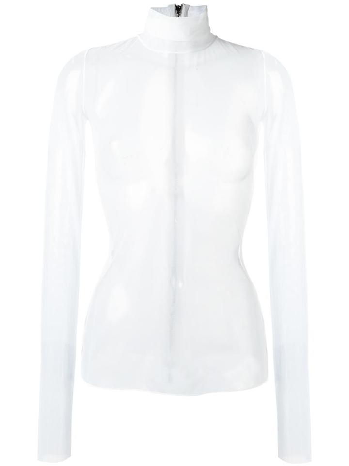 Maticevski High Neck Sheer Blouse, Women's, Size: 10, White, Polyester/spandex/elastane