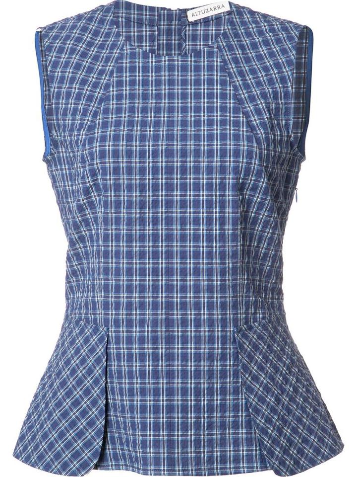 Altuzarra Checked Fitted Top, Women's, Size: 40, Blue, Cotton/spandex/elastane