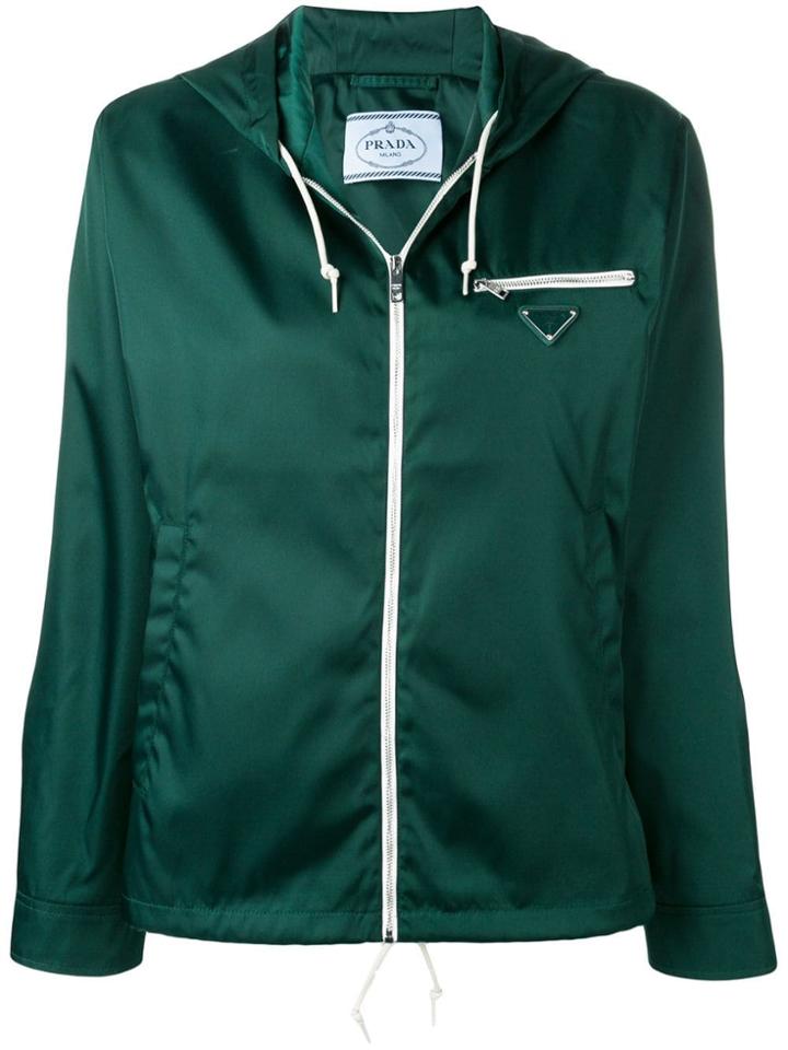 Prada Logo Plaque Zip Hoodie - Green