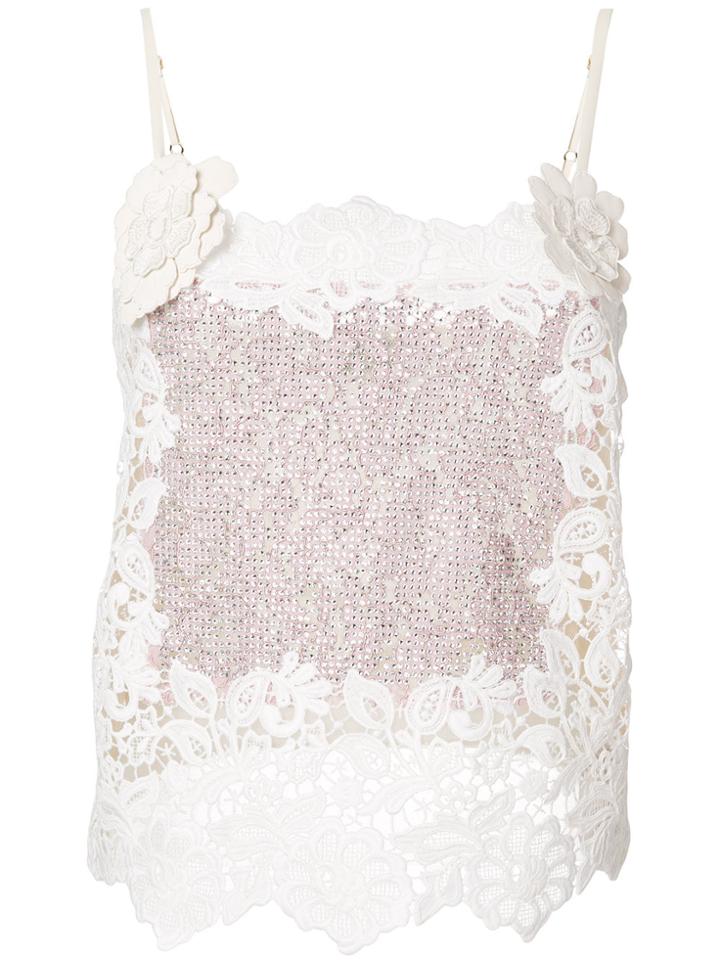 Fausto Puglisi Spaghetti Strap Lace Top - Nude & Neutrals
