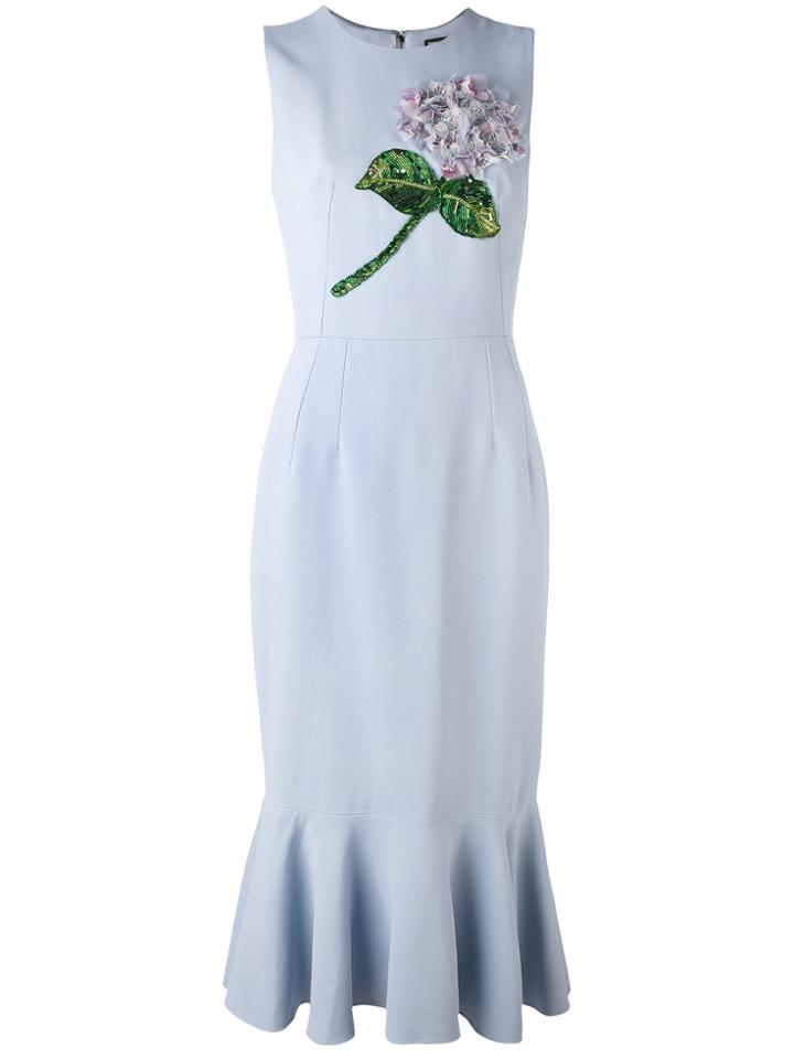 Dolce & Gabbana Hydrangea Embroidered Midi Dress - Blue